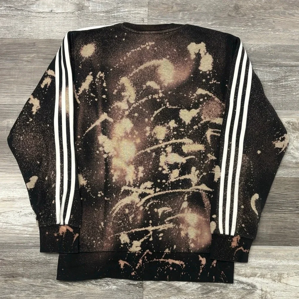 Adidas Black White 3 Stripes Bleach Dyed Mens M‎ Sporty Streetwear Sweatshirt